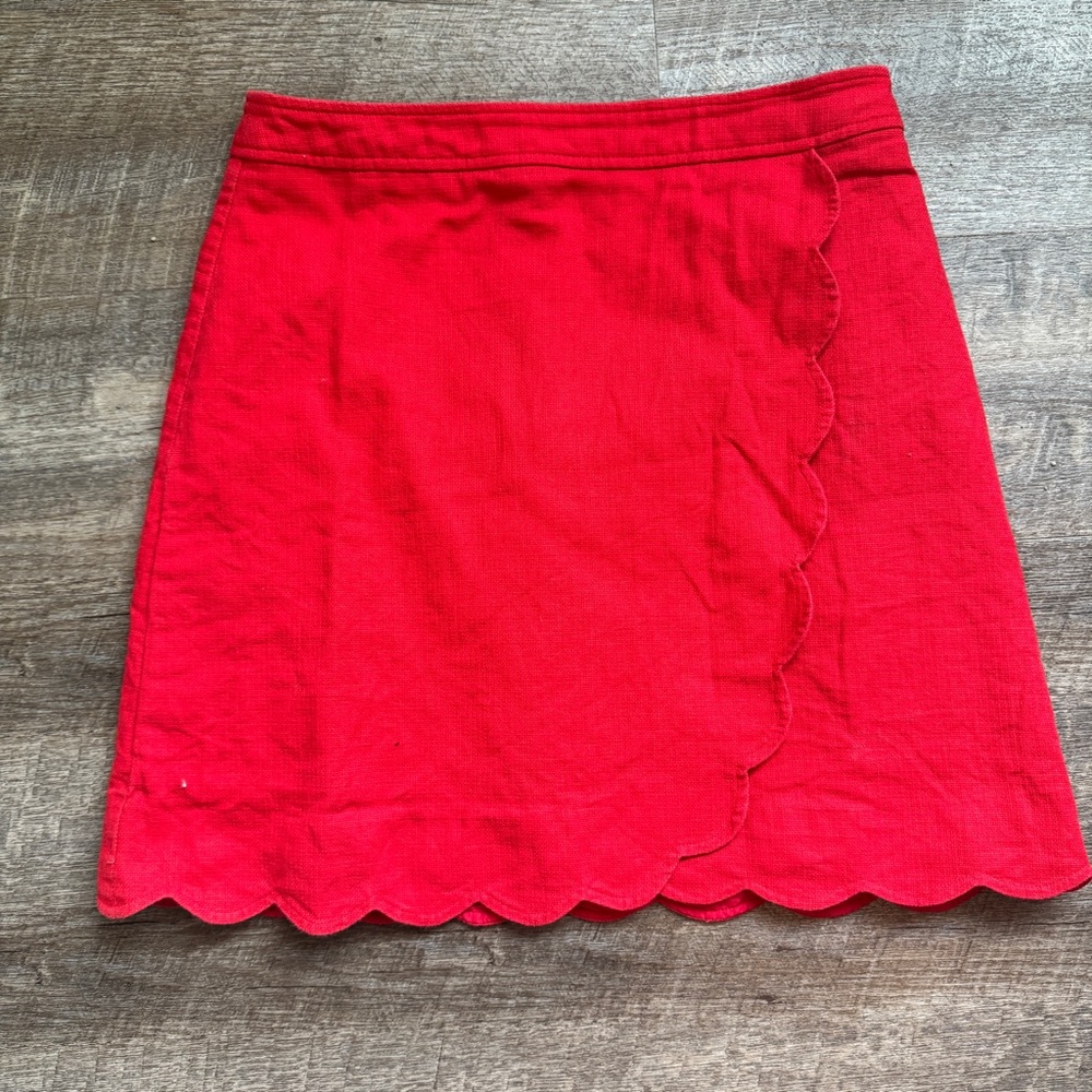 J. Crew red Holiday Christmas scalloped mini skirt Size 8